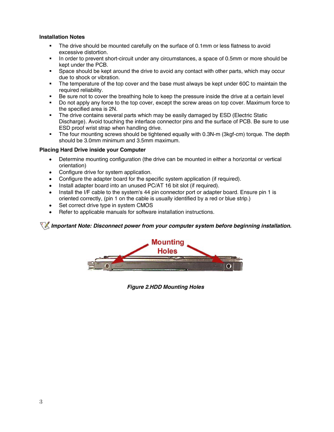 Toshiba (HDD2188) user manual Installation Notes, Placing Hard Drive inside your Computer 