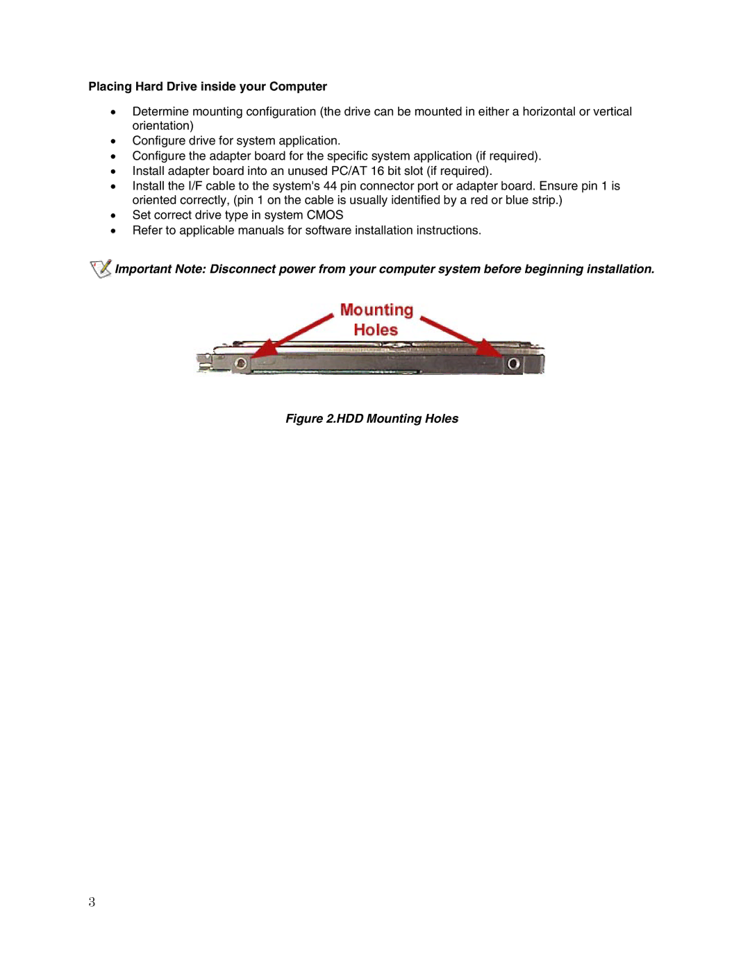 Toshiba HDD2A02 user manual Placing Hard Drive inside your Computer, HDD Mounting Holes 