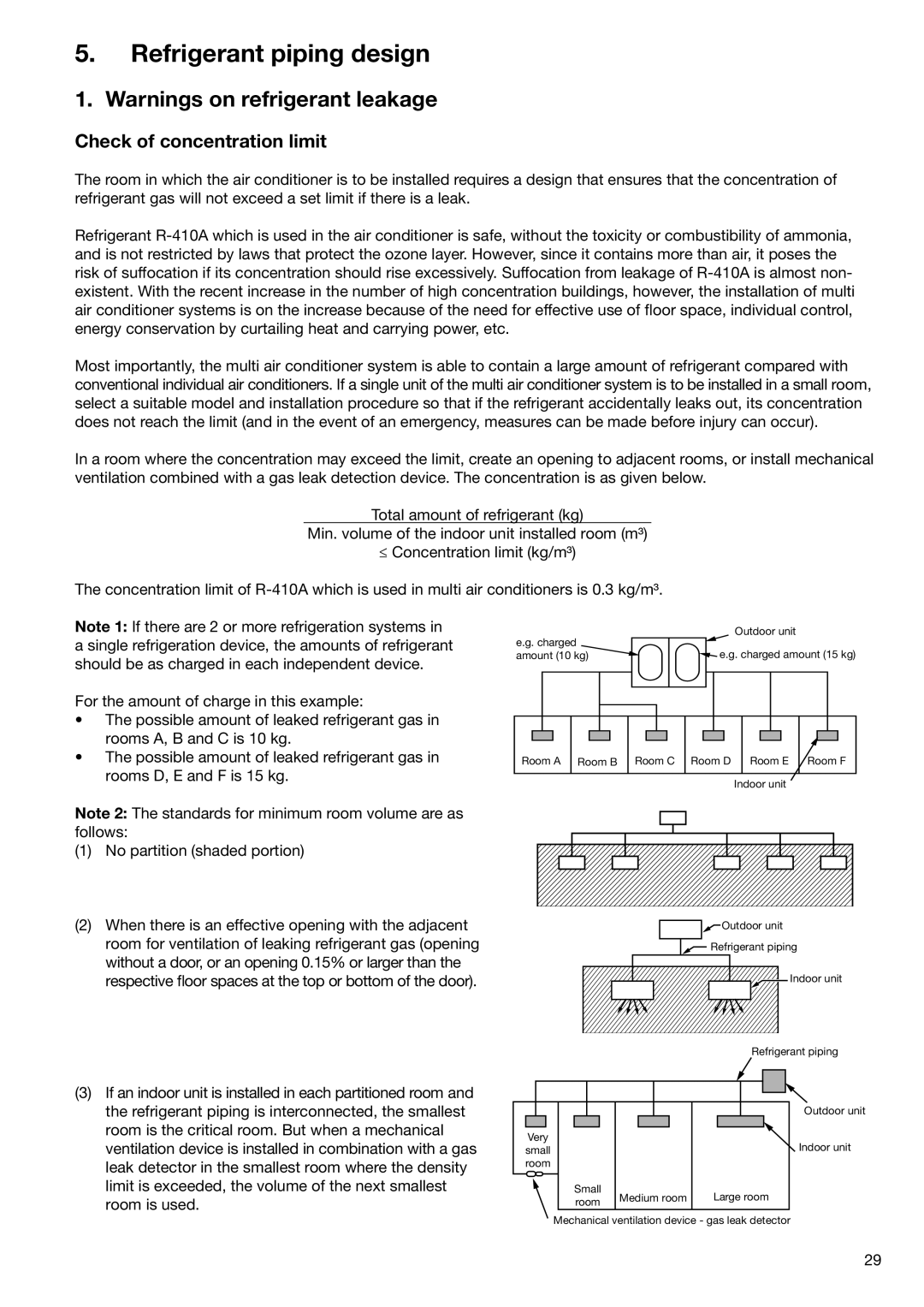 Toshiba HFC R-410A manual Refrigerant piping design, Check of concentration limit 