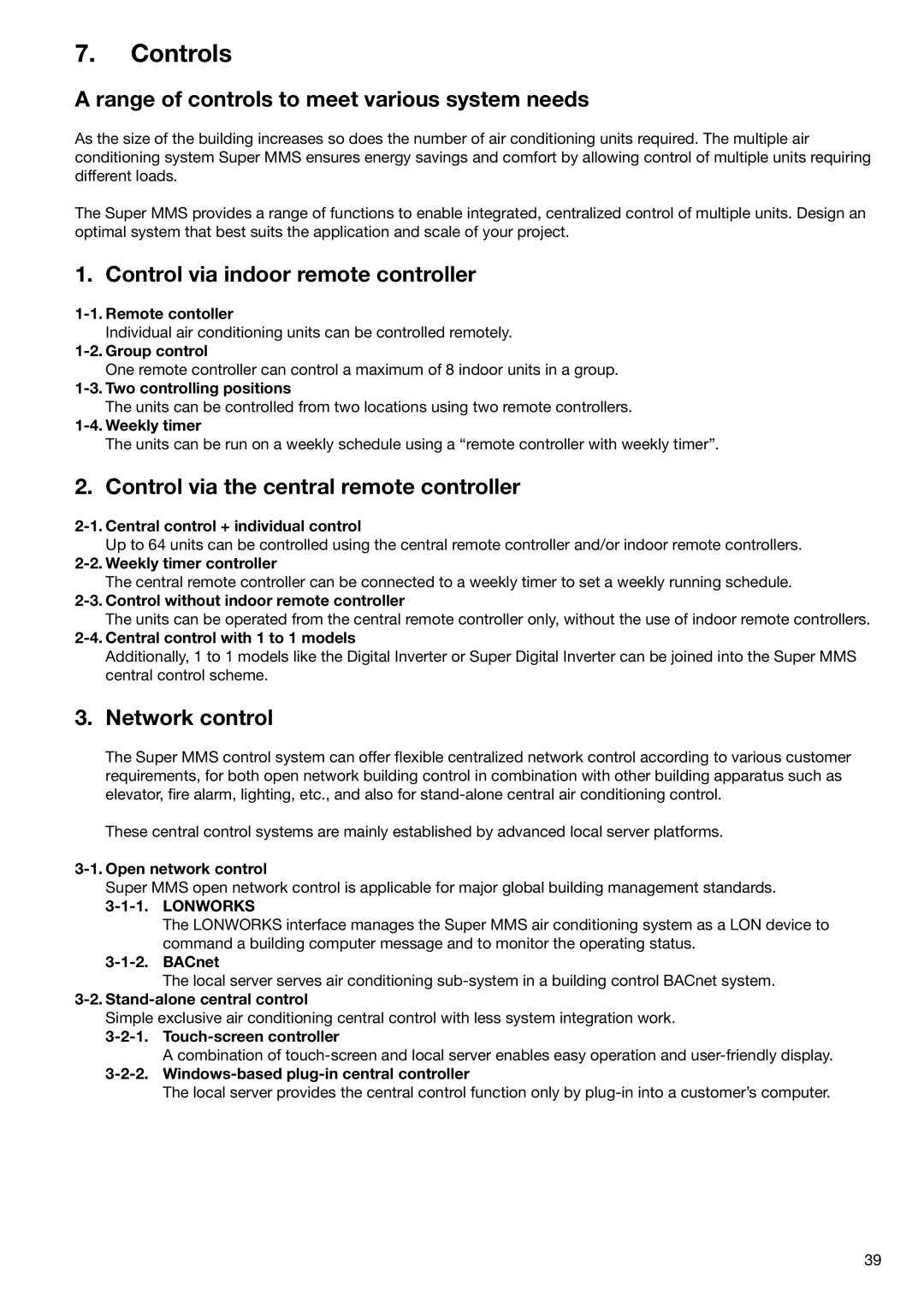 Toshiba HFC R-410A manual Controls, Range of controls to meet various system needs, Control via indoor remote controller 