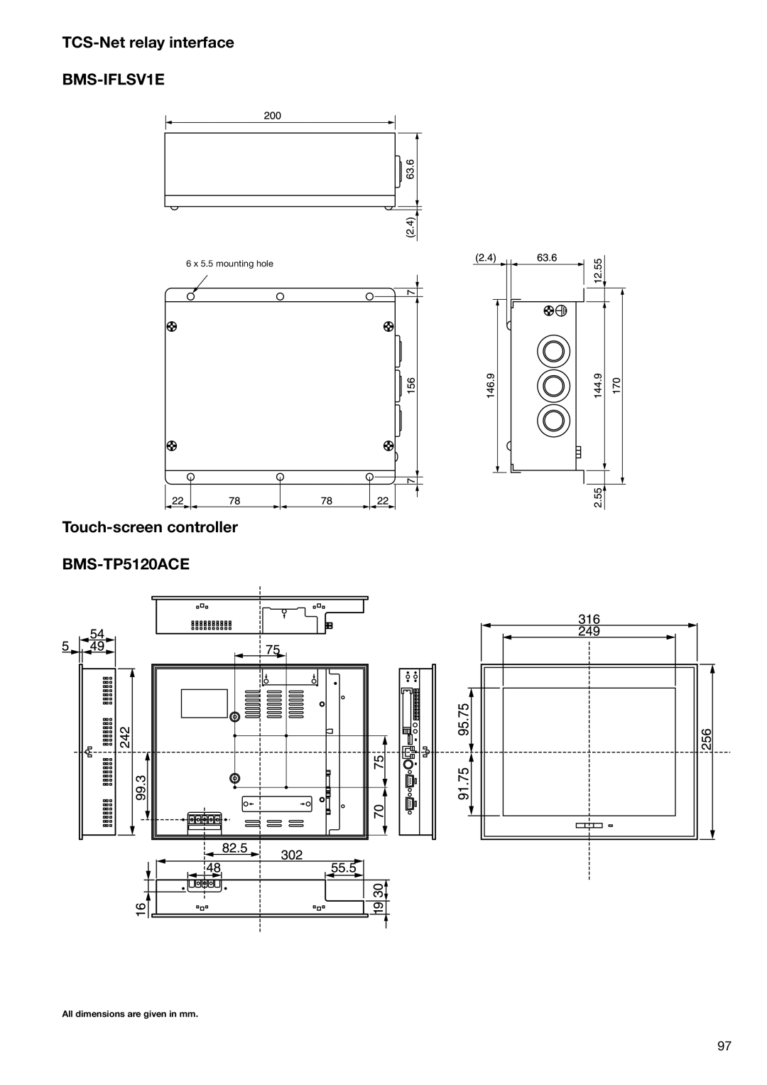 Toshiba HFC R-410A manual TCS-Net relay interface, BMS-IFLSV1E, Touch-screen controller BMS-TP5120ACE 