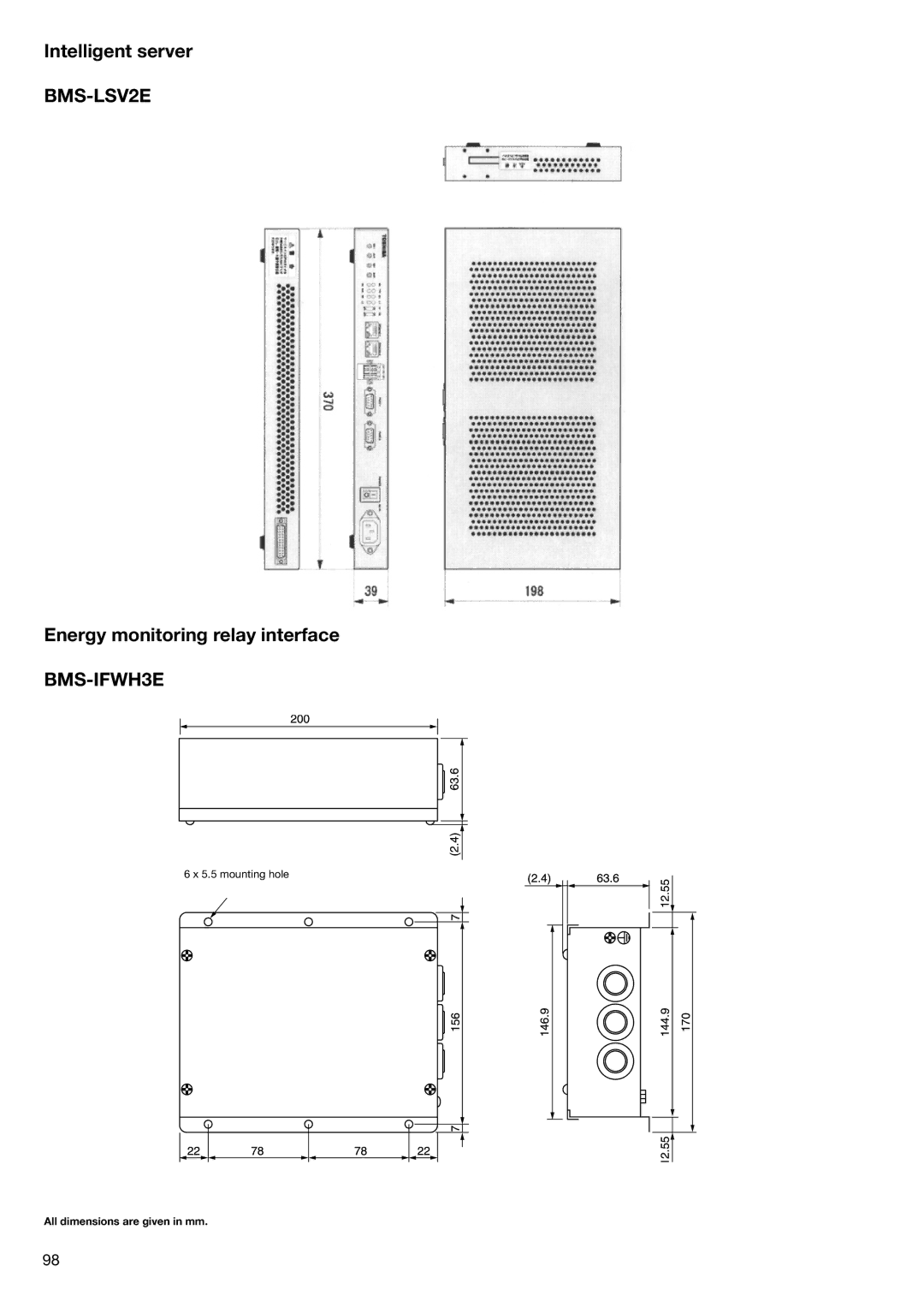 Toshiba HFC R-410A manual Intelligent server, BMS-LSV2E, Energy monitoring relay interface BMS-IFWH3E 