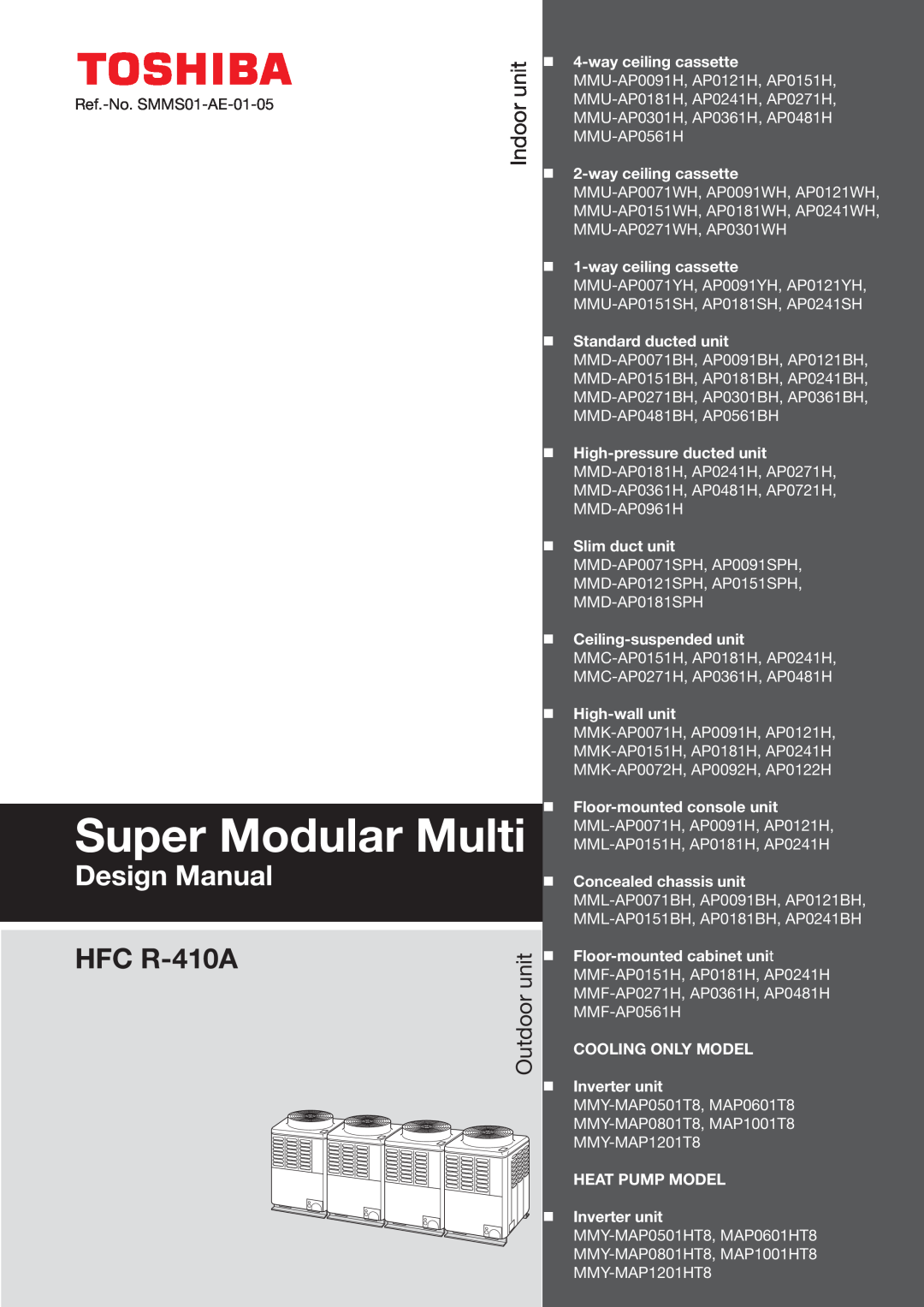 Toshiba HFC R-410A manual Super Modular Multi, Design Manual, Indoor, Outdoor unit 
