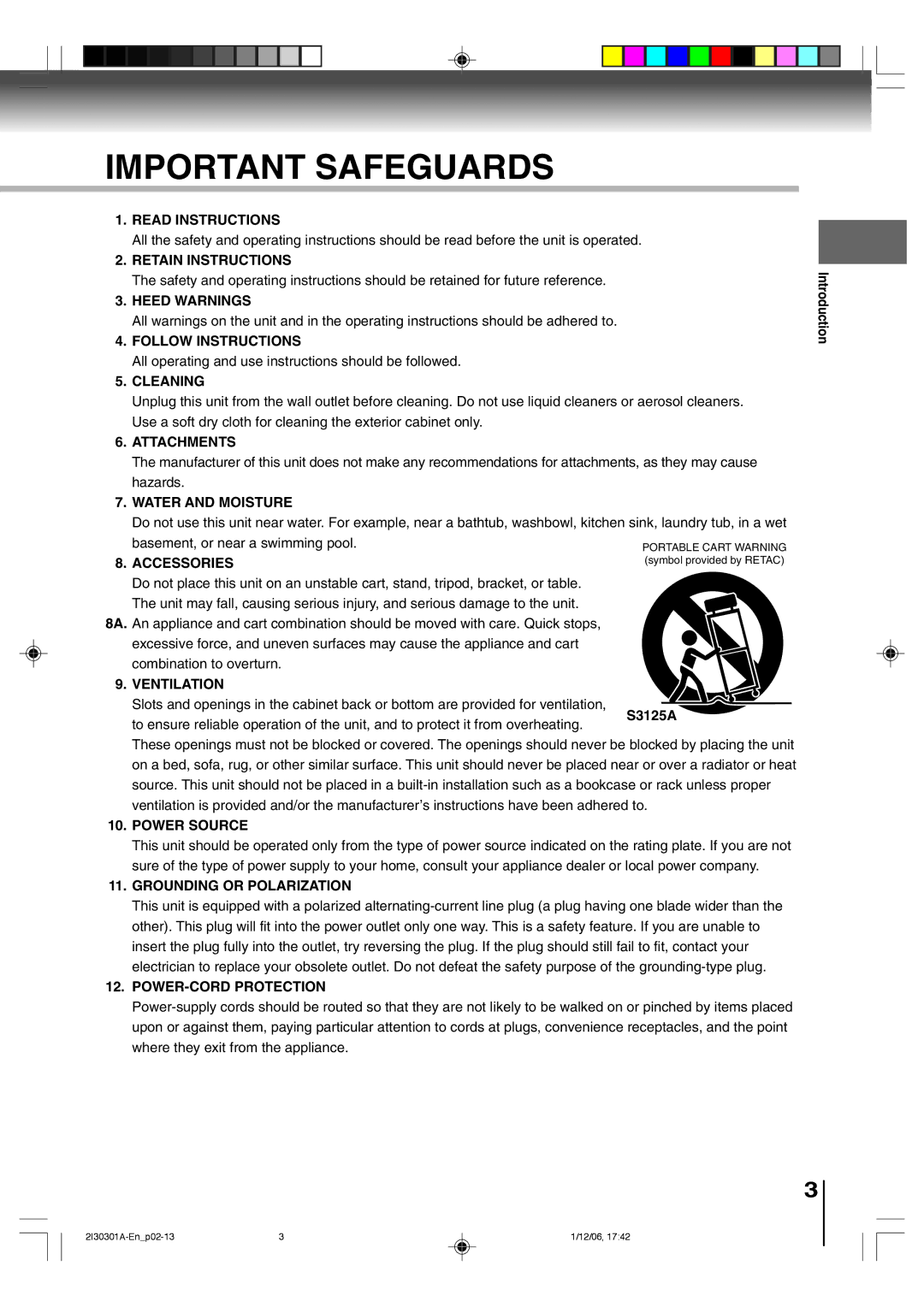 Toshiba HI-FI SQPB owner manual S3125A, Introduction 