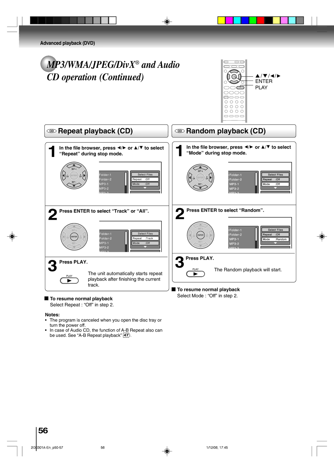 Toshiba HI-FI SQPB owner manual CD Repeat playback CD CD Random playback CD, Mode during stop mode, 3Press Play 