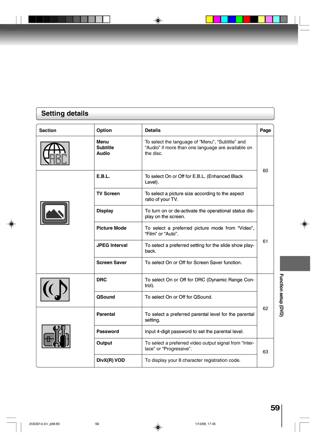 Toshiba HI-FI SQPB owner manual Setting details 