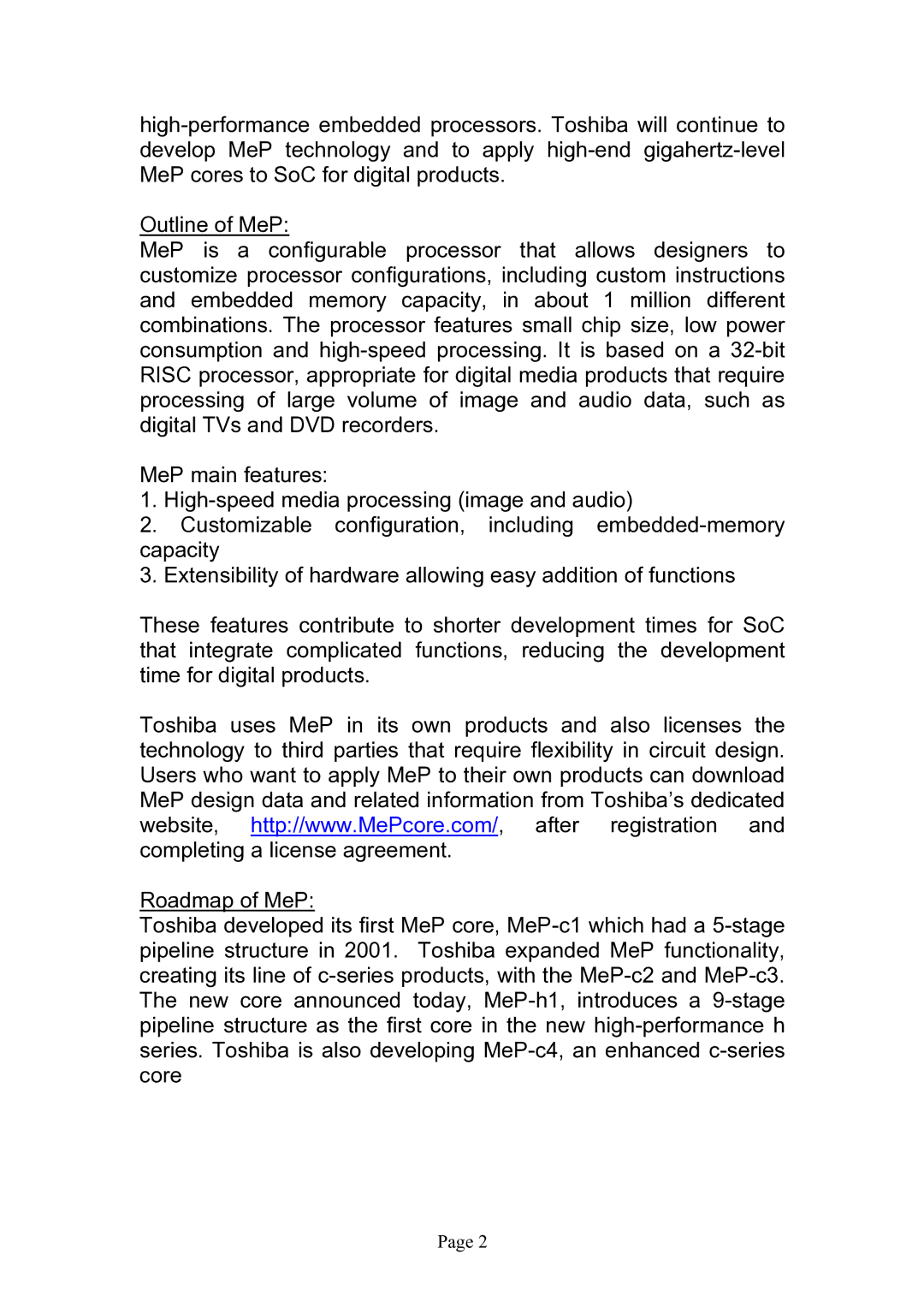 Toshiba High Performance Microprocessor manual 