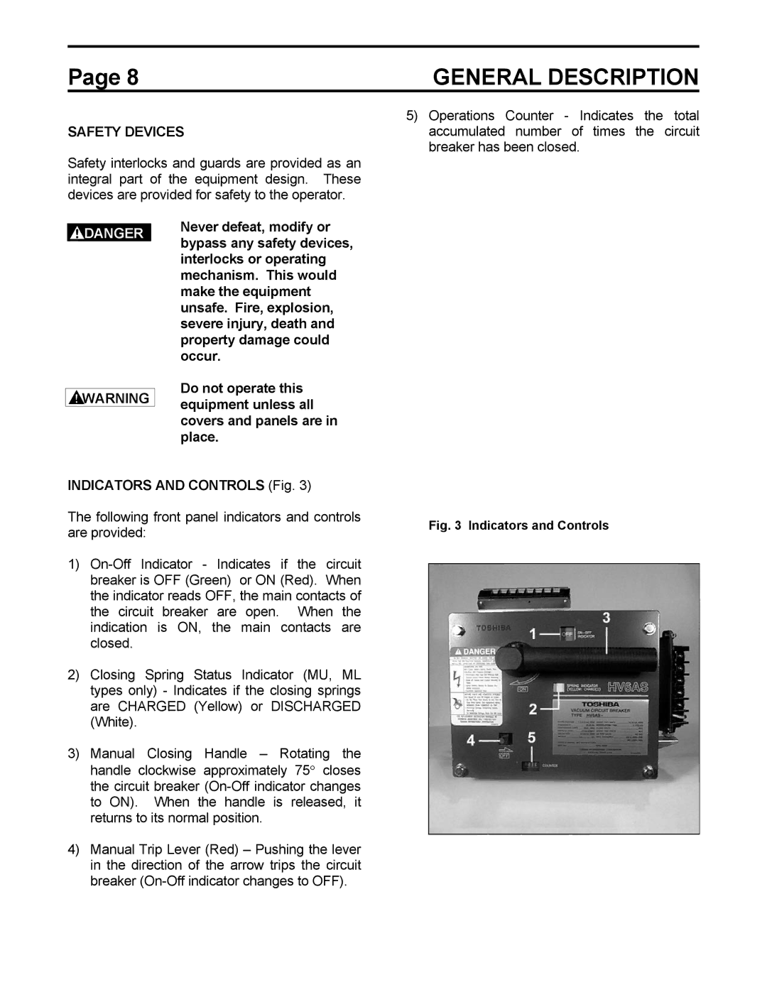 Toshiba HV6AS instruction manual General Description, Safety Devices 