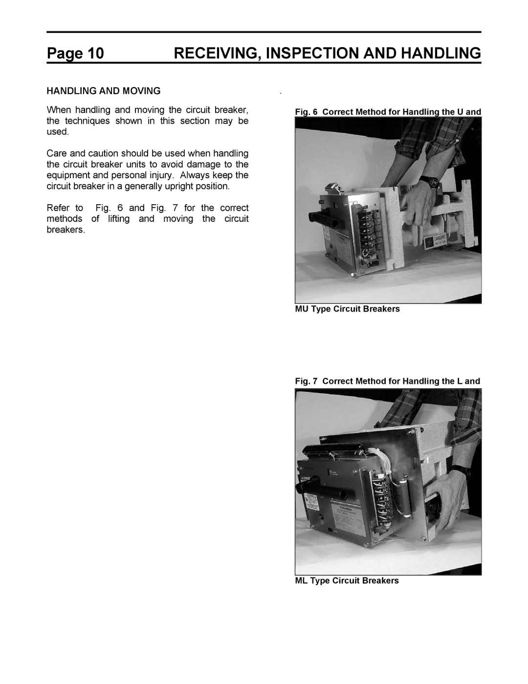 Toshiba HV6AS instruction manual RECEIVING, Inspection and Handling, Handling and Moving 