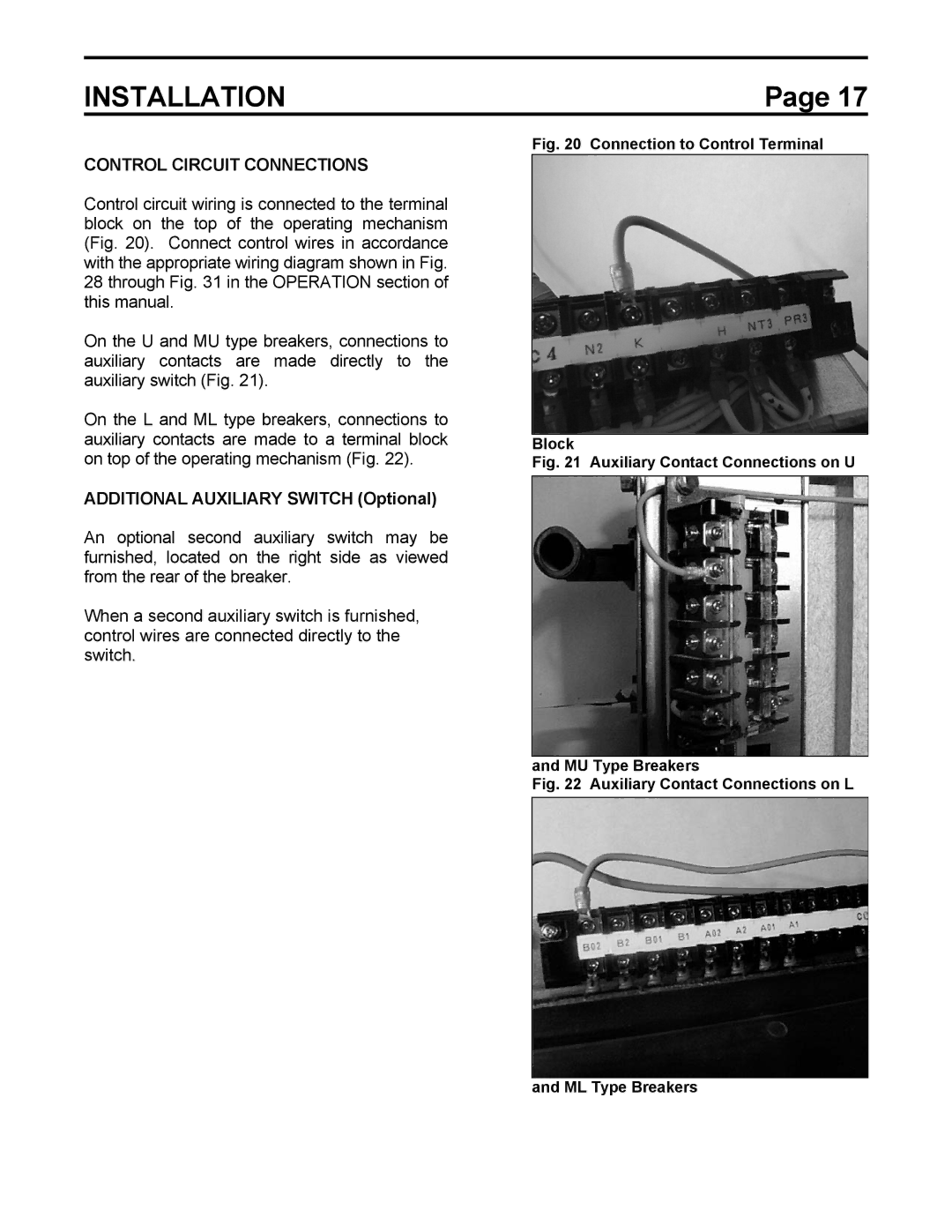 Toshiba HV6AS instruction manual Control Circuit Connections, Additional Auxiliary Switch Optional 