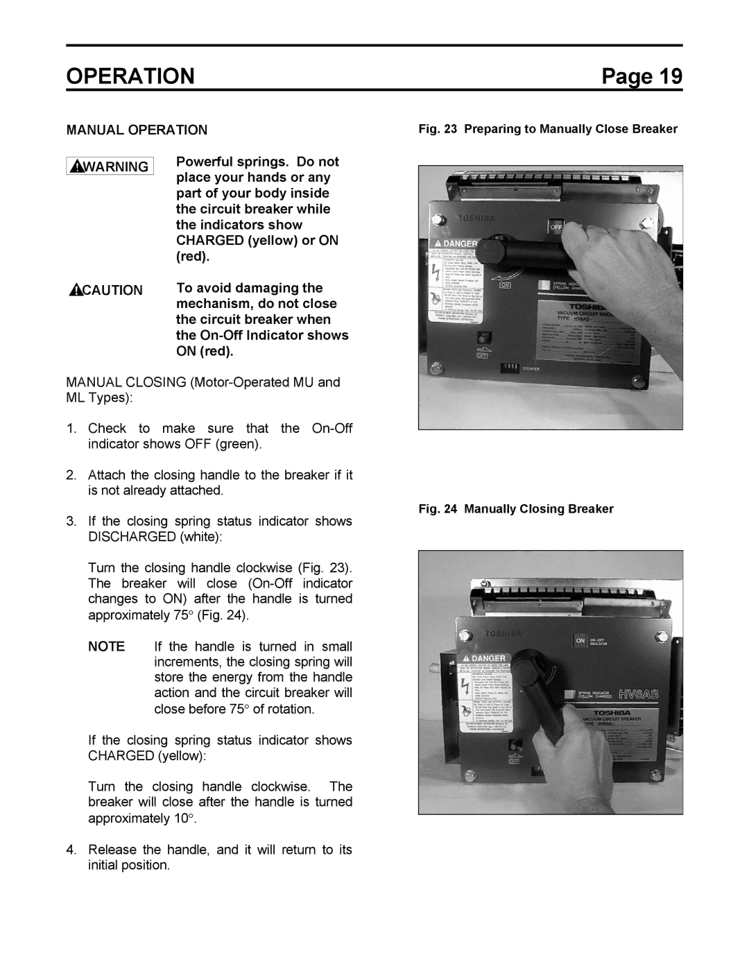 Toshiba HV6AS instruction manual Manual Operation, On red 