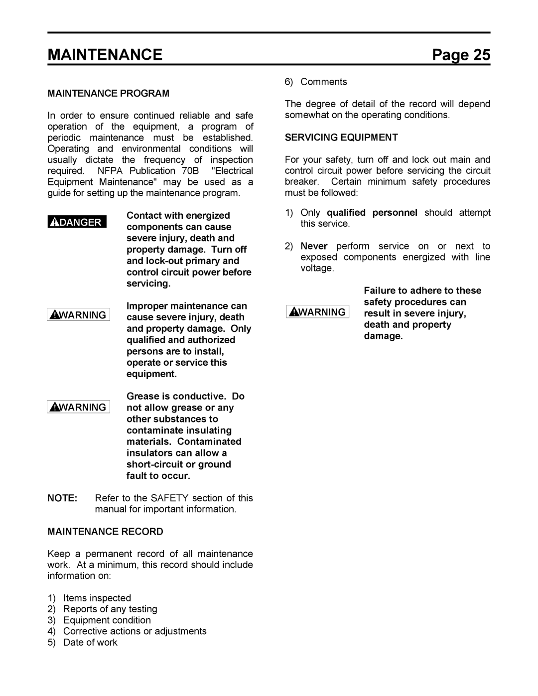 Toshiba HV6AS instruction manual Maintenance Program, Servicing Equipment, Maintenance Record 