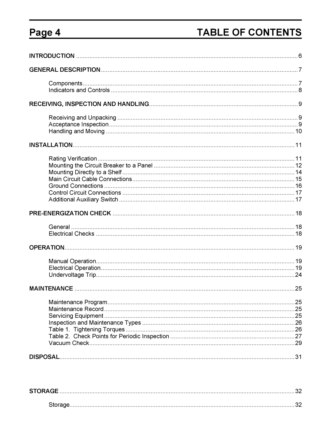 Toshiba HV6AS instruction manual Table of Contents 