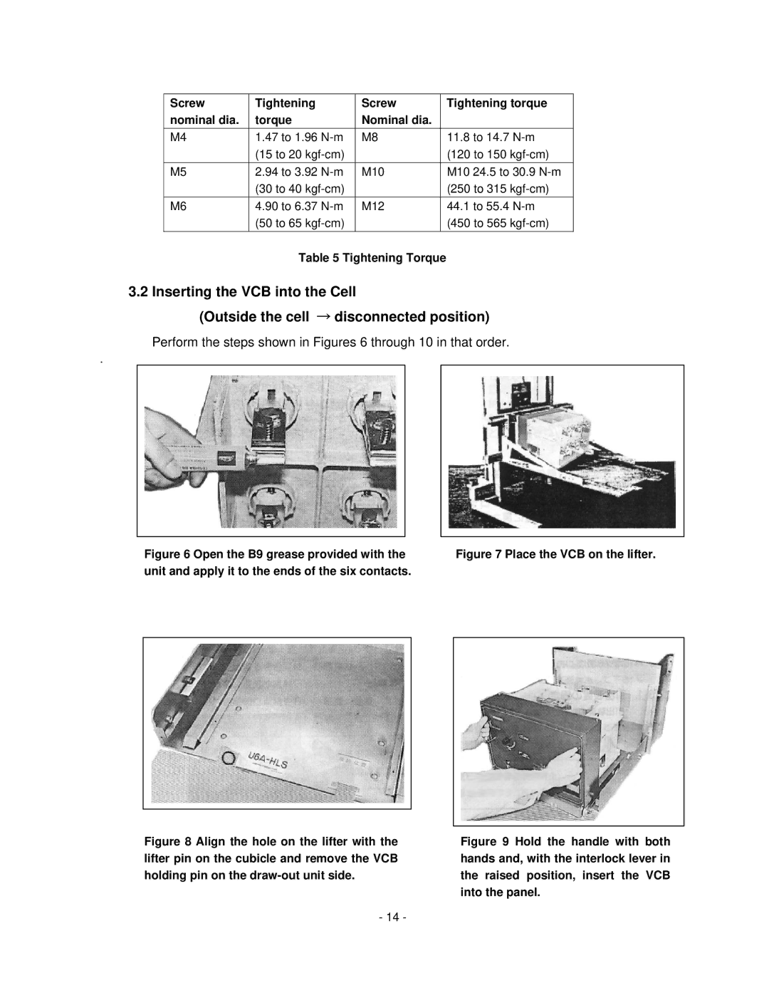 Toshiba HV6CS-MLD, H6A-HLS operation manual Place the VCB on the lifter 