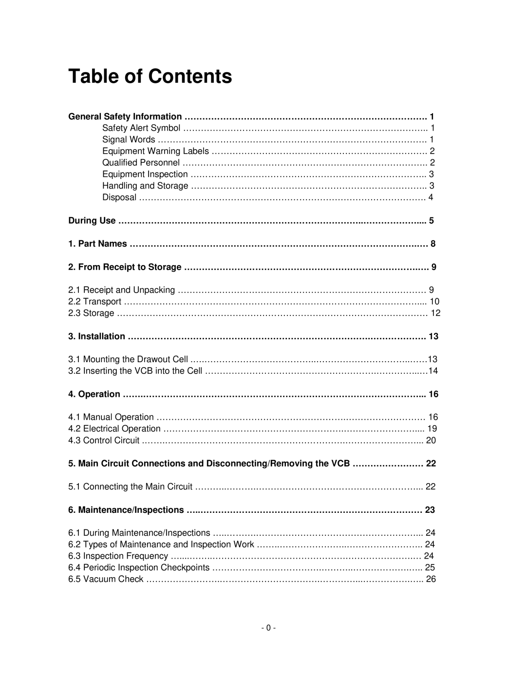 Toshiba HV6CS-MLD, H6A-HLS operation manual Table of Contents 