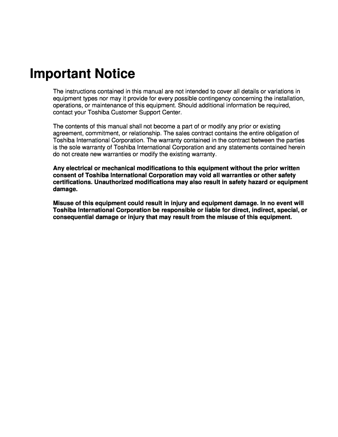 Toshiba H6A-HLS, HV6CS-MLD operation manual Important Notice 