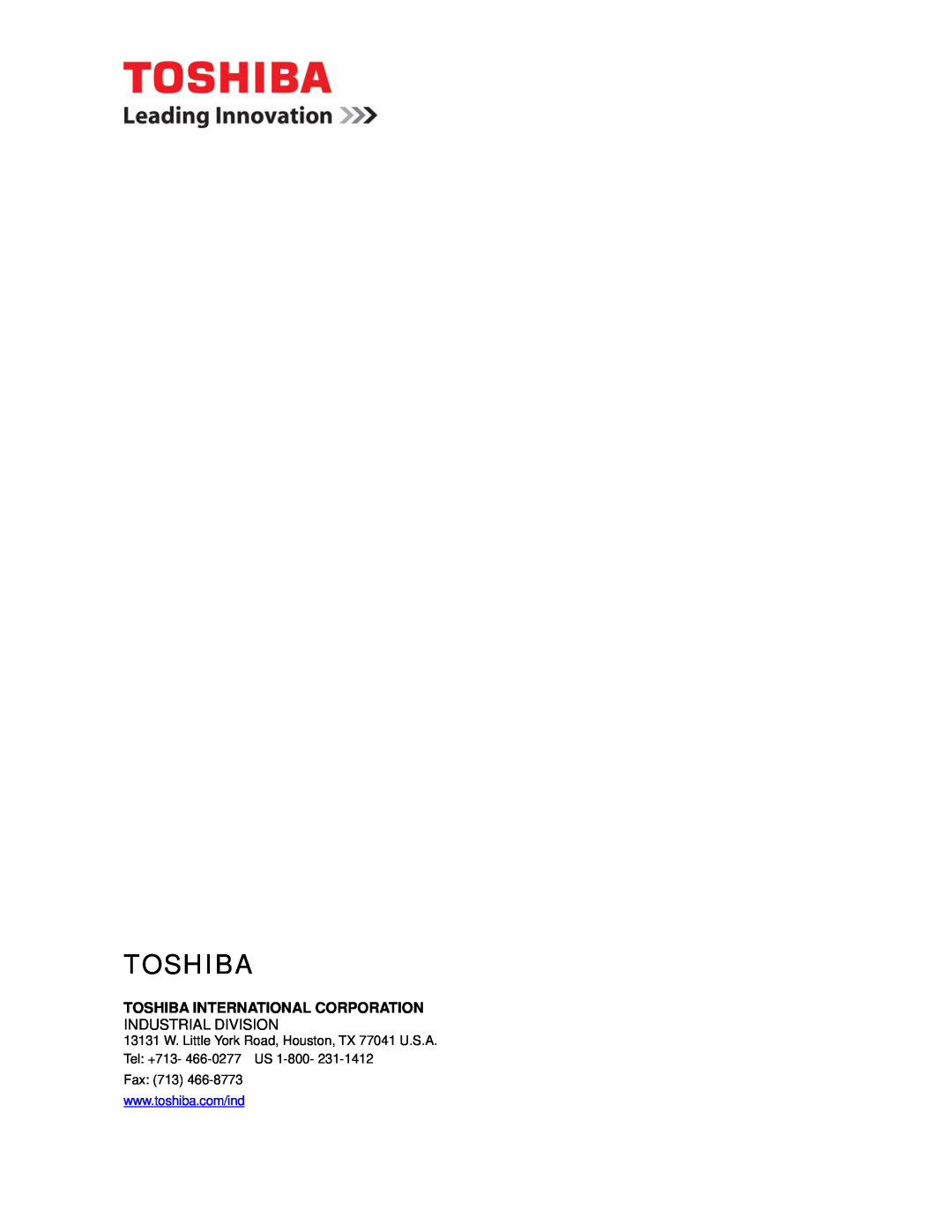 Toshiba HV6CS-MLD, H6A-HLS operation manual Toshiba International Corporation, Fax 