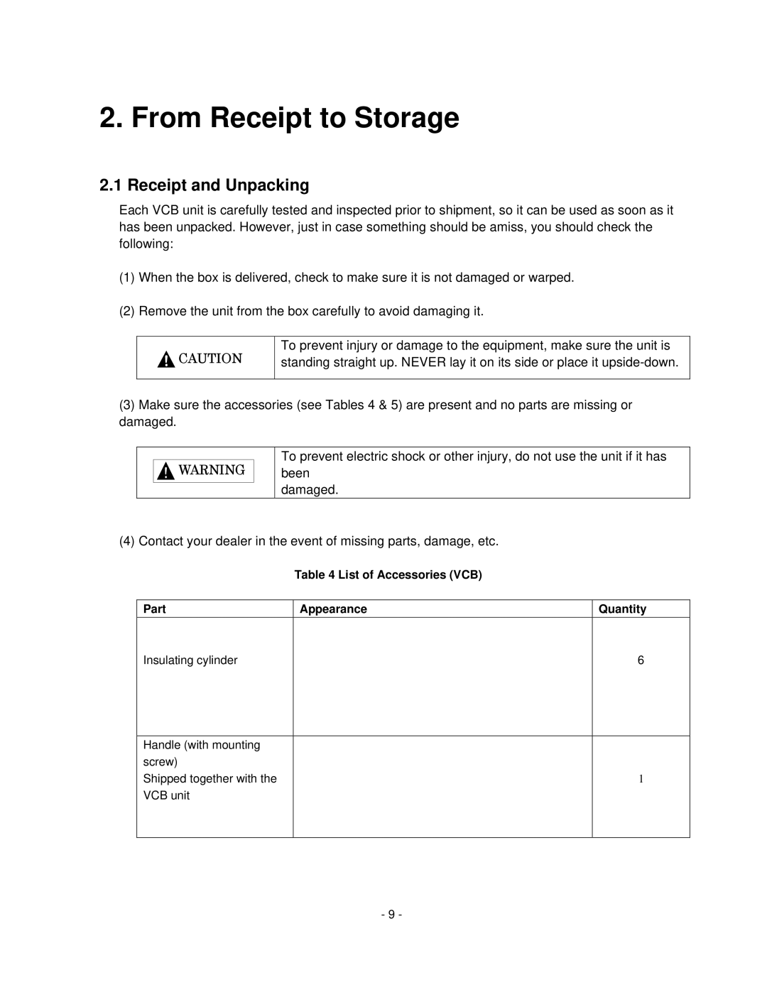 Toshiba HV6CS-MU operation manual From Receipt to Storage, Receipt and Unpacking 