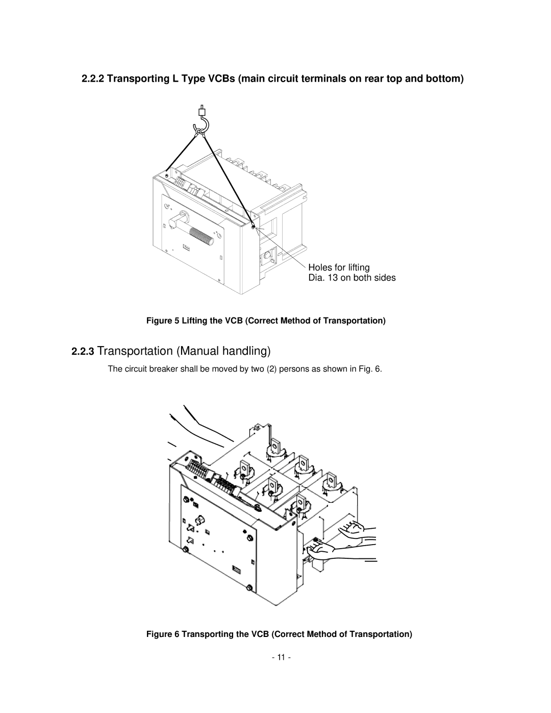 Toshiba HV6CS-MU operation manual Transportation Manual handling 