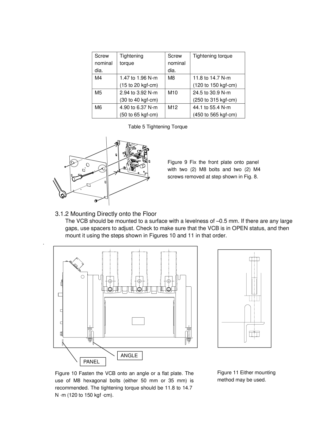 Toshiba HV6CS-MU operation manual Mounting Directly onto the Floor, Screw Tightening Tightening torque Nominal Torque Dia 