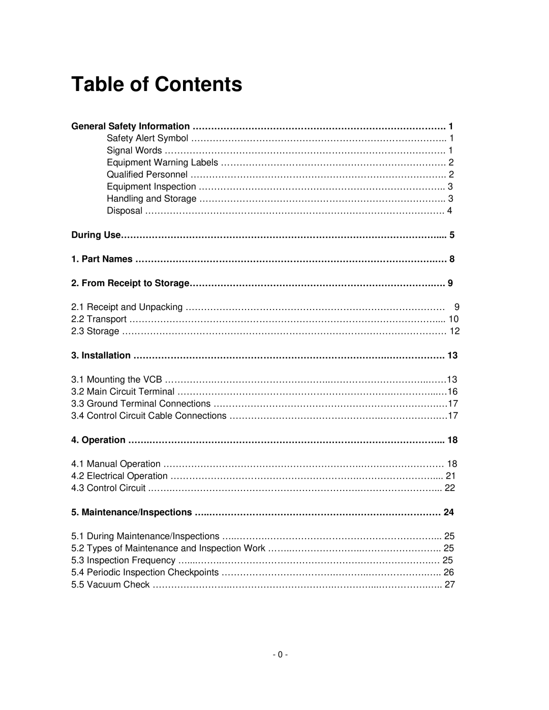 Toshiba HV6CS-MU operation manual Table of Contents 