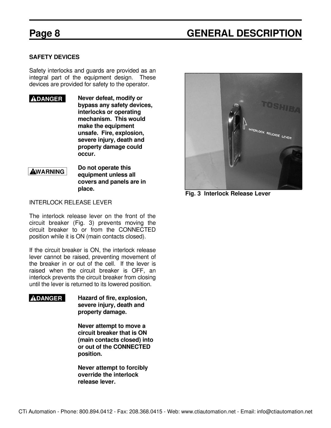 Toshiba HV6FS-MLD instruction manual Safety Devices, Interlock Release Lever 