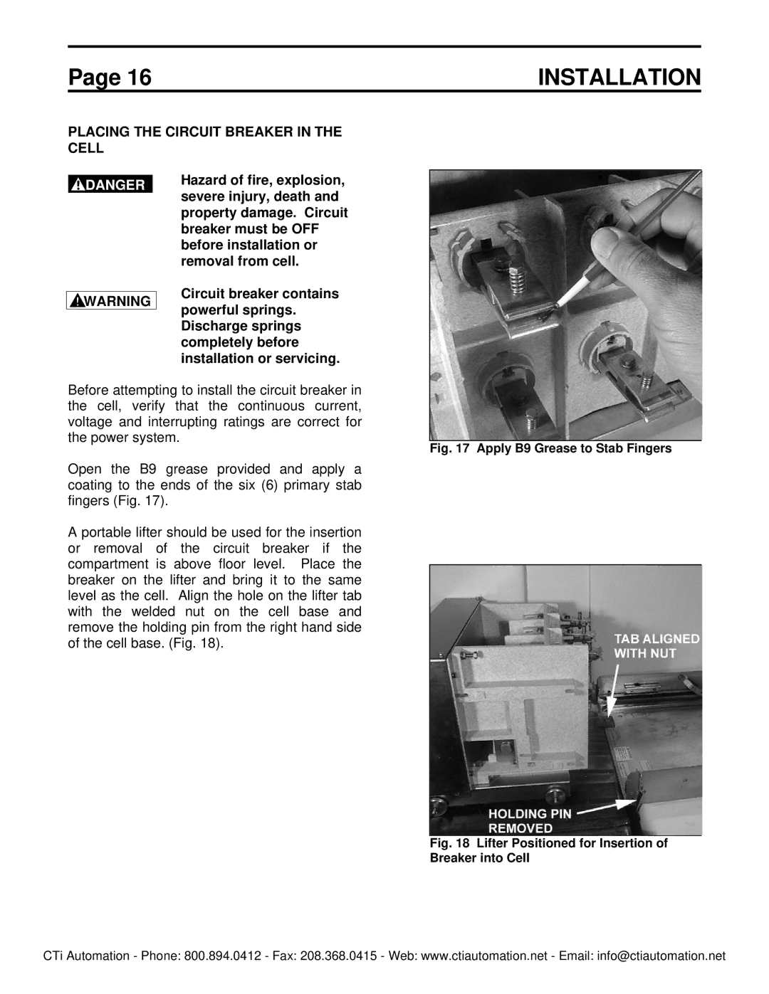 Toshiba HV6FS-MLD instruction manual Placing the Circuit Breaker Cell, Apply B9 Grease to Stab Fingers 