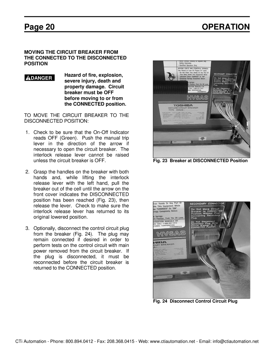 Toshiba HV6FS-MLD To Move the Circuit Breaker to the Disconnected Position, Disconnect Control Circuit Plug 