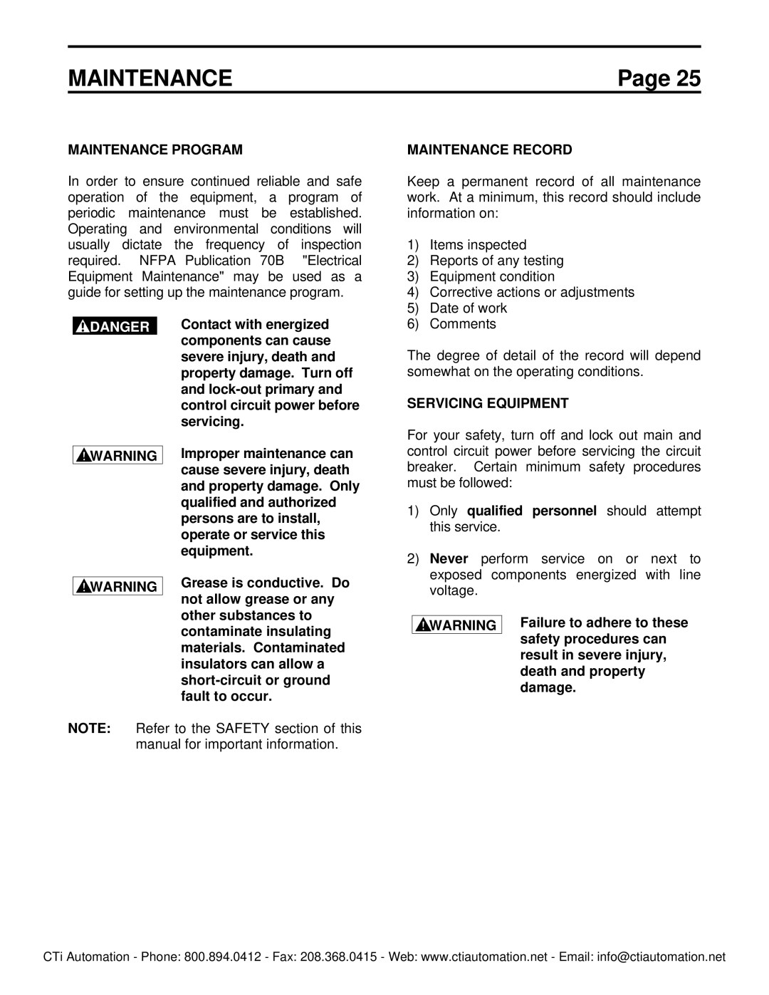 Toshiba HV6FS-MLD Maintenance Program, Maintenance Record, Servicing Equipment, Only qualified personnel should attempt 