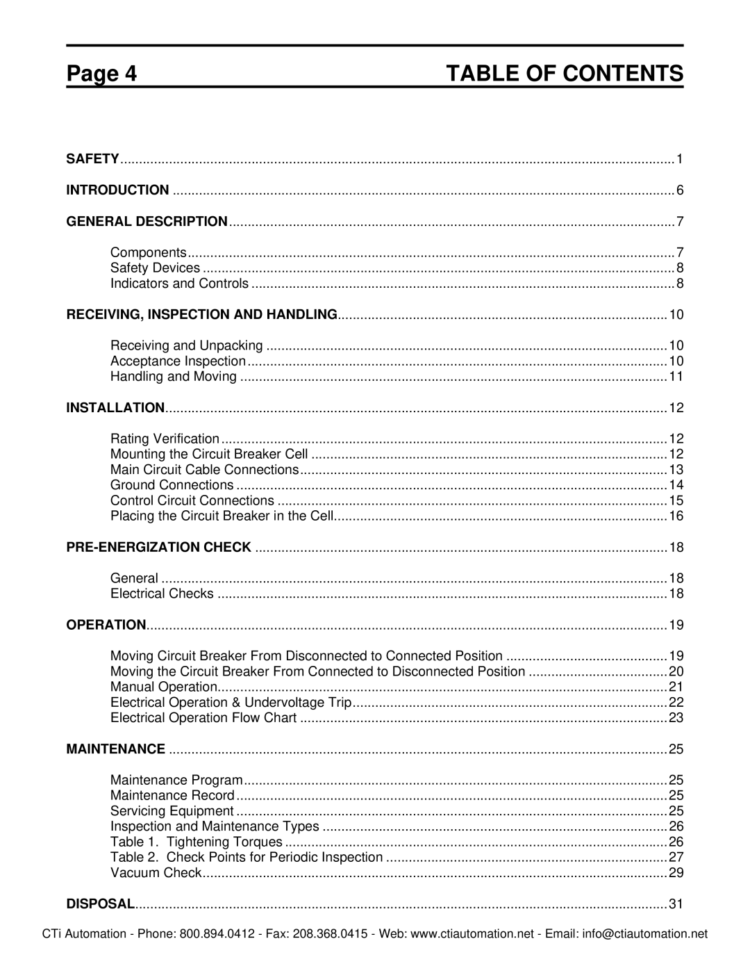 Toshiba HV6FS-MLD instruction manual Table of Contents 