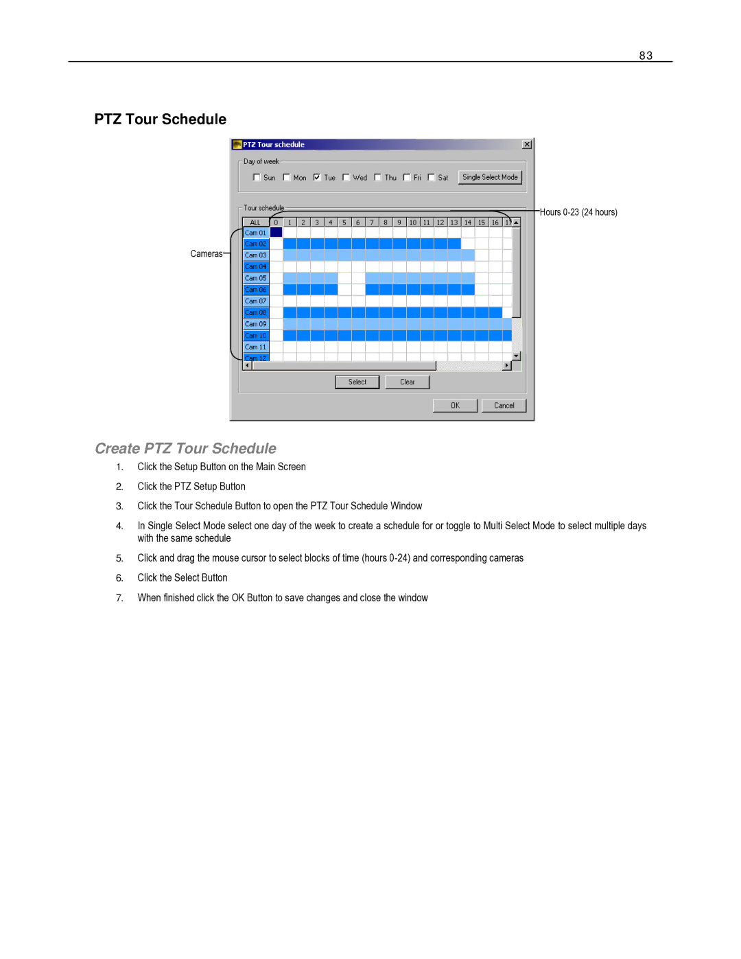 Toshiba HVR16-X, HVR32-X, HVR8-X user manual Create PTZ Tour Schedule 