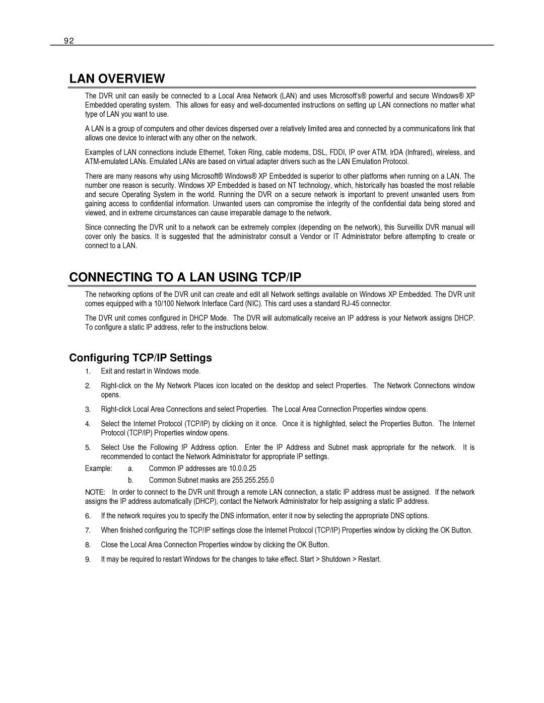 Toshiba HVR16-X, HVR32-X, HVR8-X user manual LAN Overview, Connecting to a LAN Using TCP/IP, Configuring TCP/IP Settings 