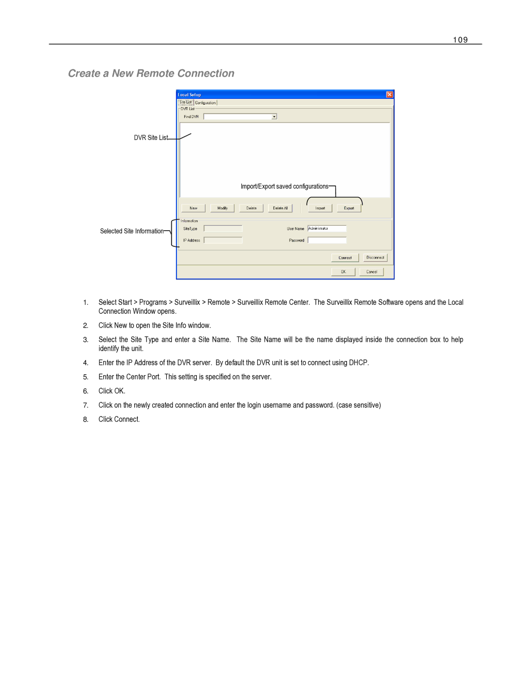 Toshiba HVR8-X, HVR32-X, HVR16-X user manual Create a New Remote Connection, 109 