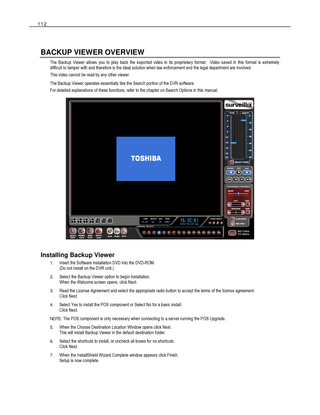 Toshiba HVR8-X, HVR32-X, HVR16-X user manual Backup Viewer Overview, Installing Backup Viewer, 112 