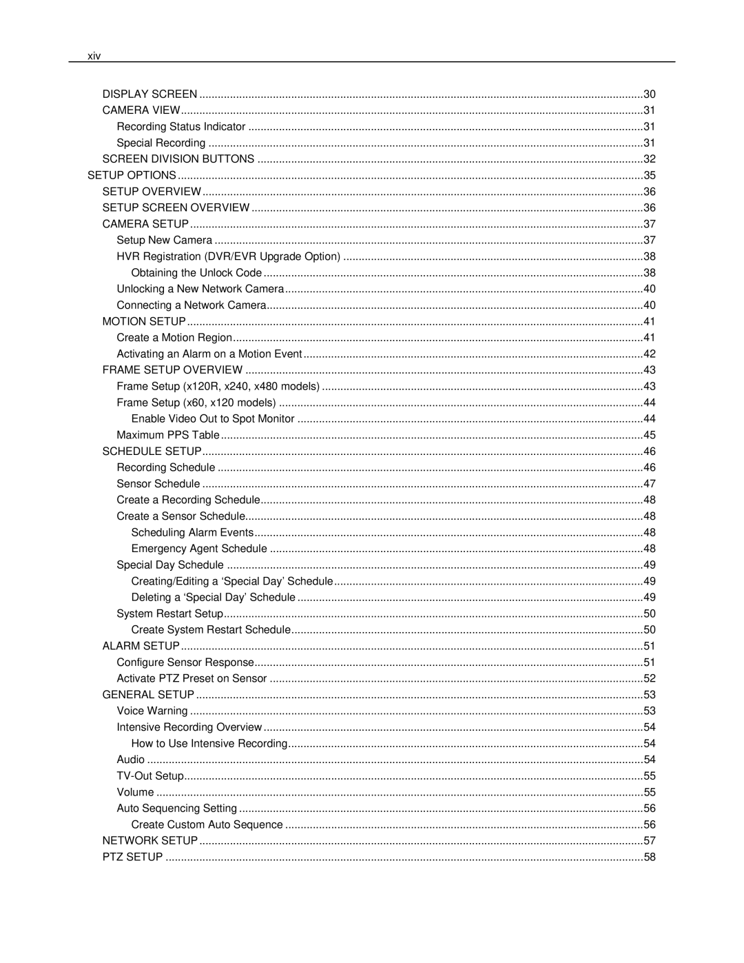 Toshiba HVR16-X, HVR32-X, HVR8-X user manual Xiv, Setup Options 