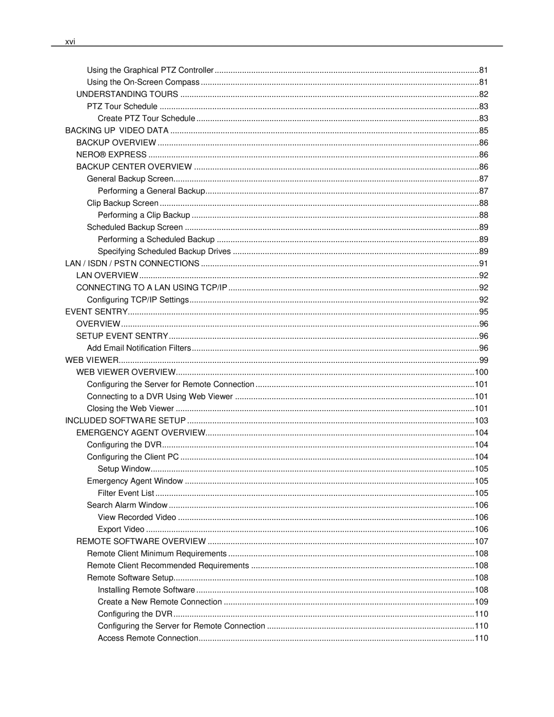 Toshiba HVR8-X, HVR32-X, HVR16-X user manual Xvi, Backing UP Video Data 