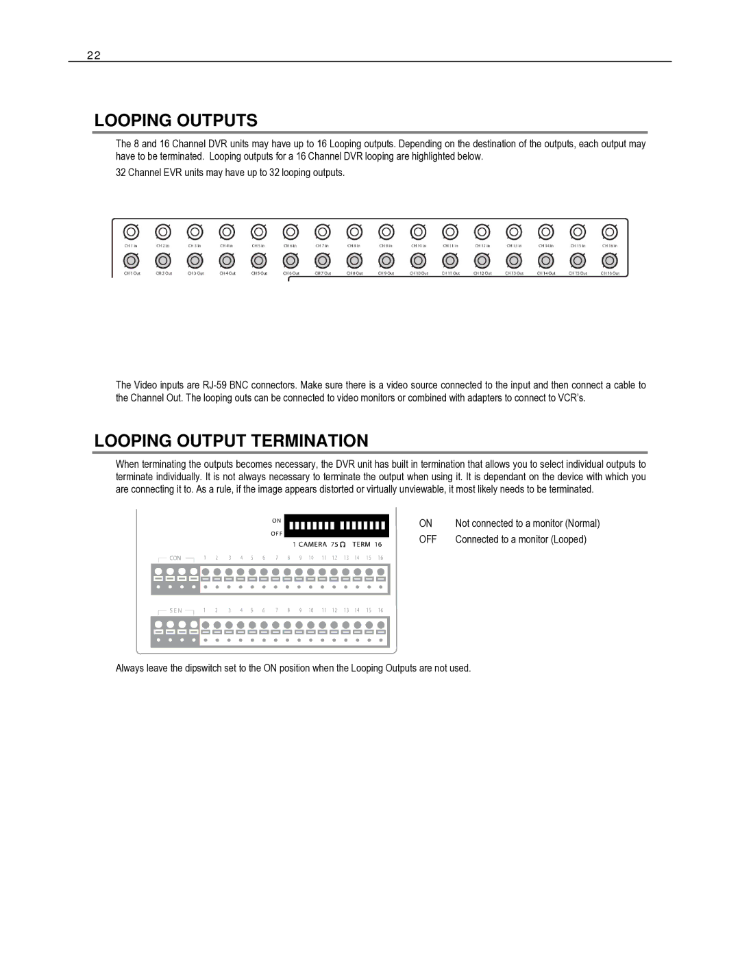 Toshiba HVR8-X, HVR32-X, HVR16-X user manual Looping Outputs, Looping Output Termination 