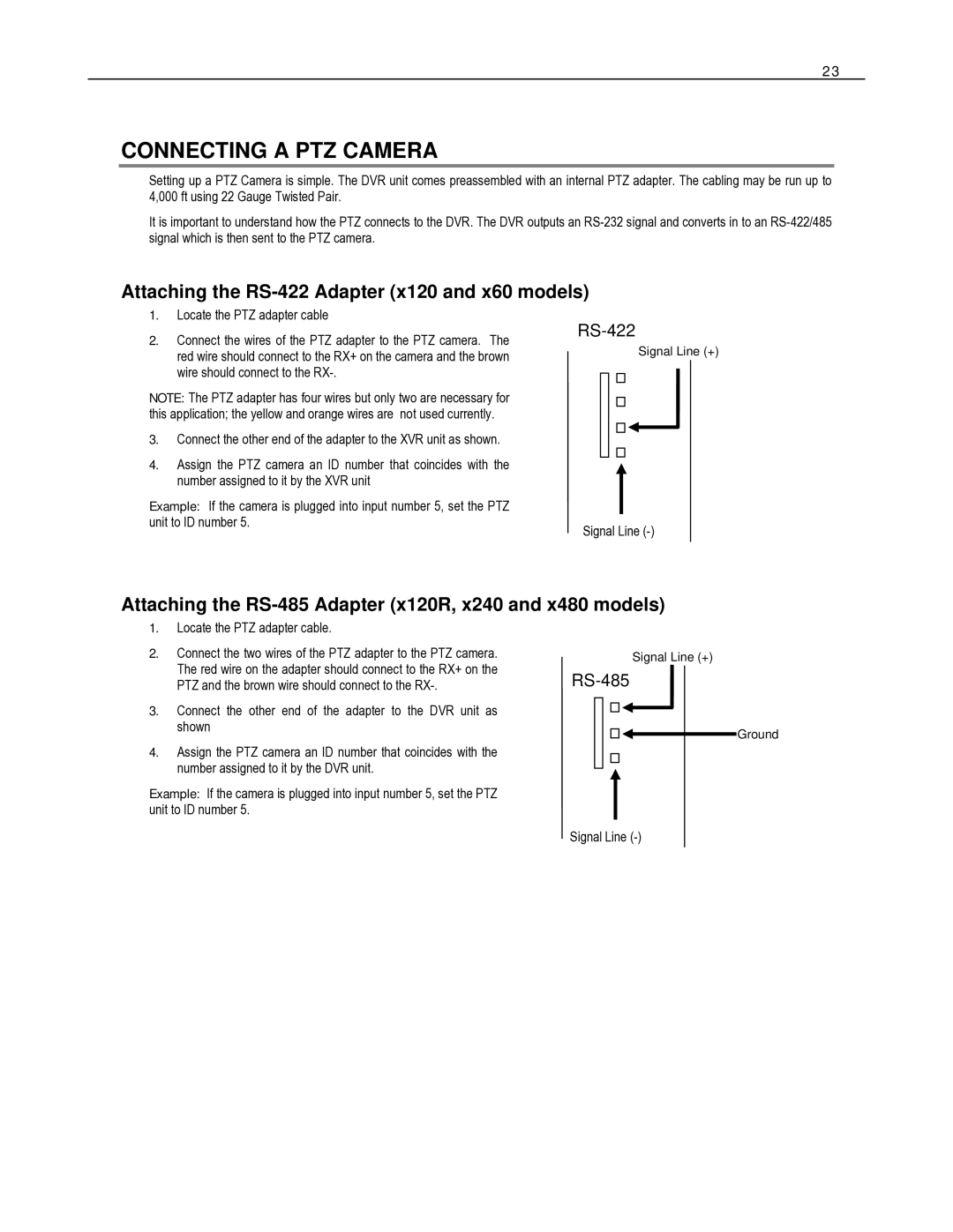 Toshiba HVR16-X, HVR32-X, HVR8-X user manual Connecting a PTZ Camera, Attaching the RS-422 Adapter x120 and x60 models 