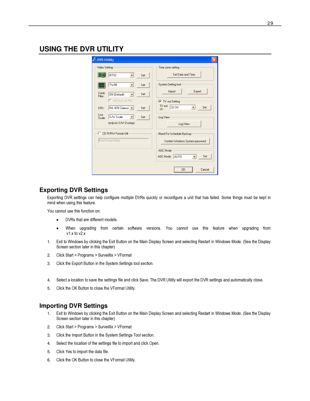 Toshiba HVR16-X, HVR32-X, HVR8-X user manual Using the DVR Utility, Exporting DVR Settings, Importing DVR Settings 