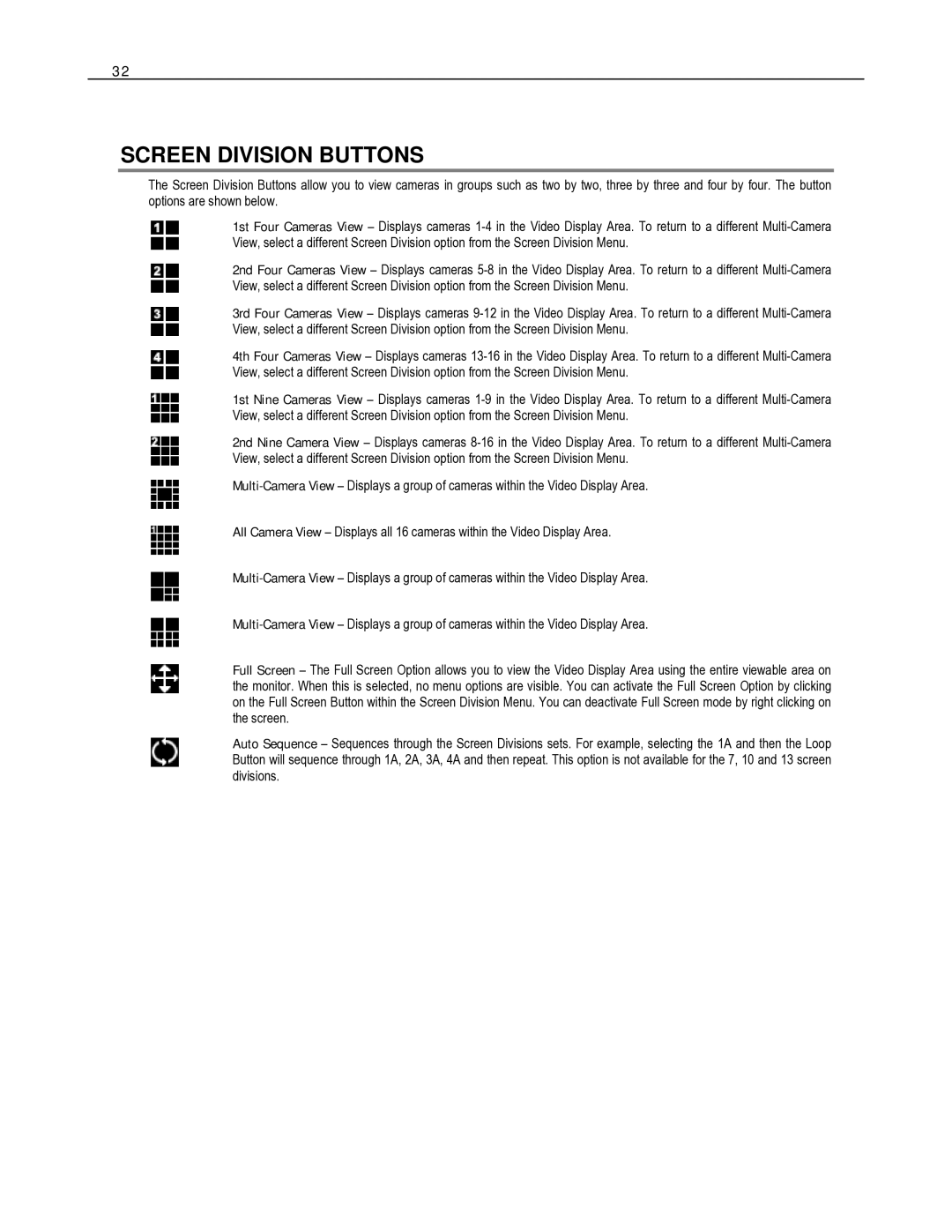 Toshiba HVR16-X, HVR32-X, HVR8-X user manual Screen Division Buttons 