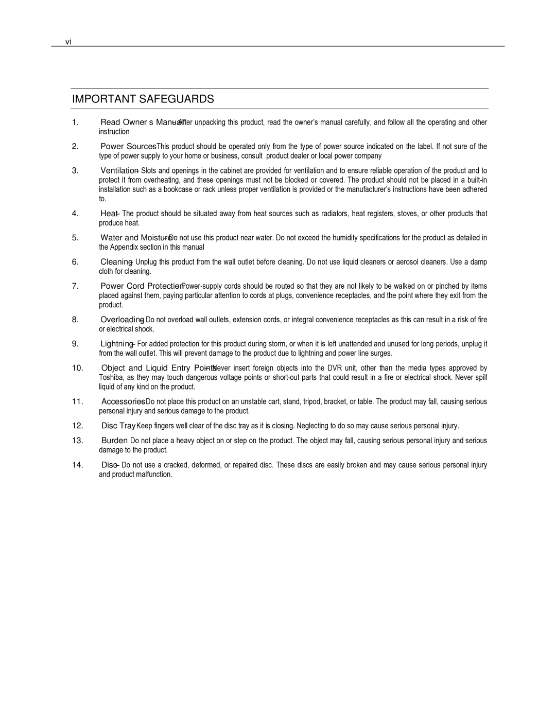 Toshiba HVR32-X, HVR8-X, HVR16-X user manual Important Safeguards 