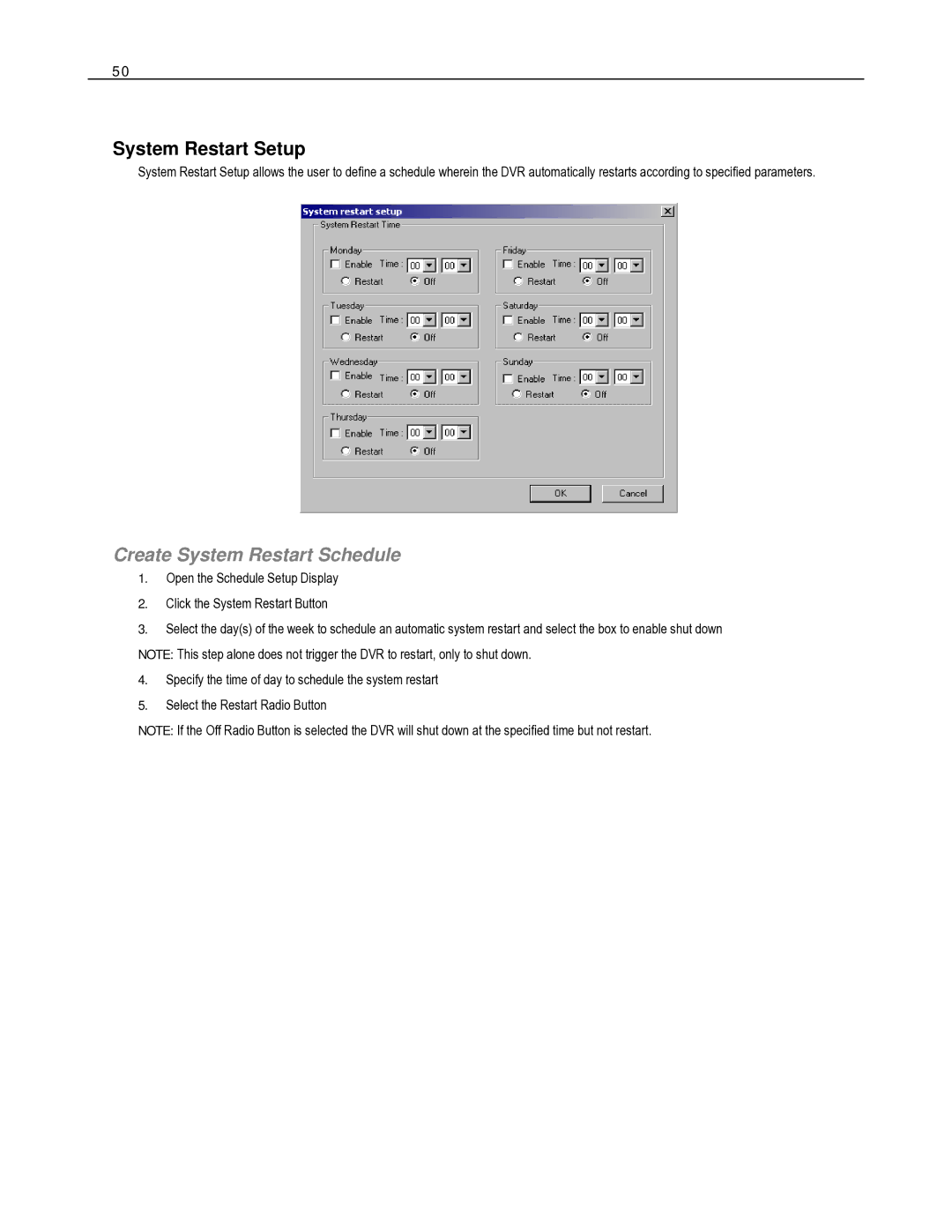 Toshiba HVR16-X, HVR32-X, HVR8-X user manual System Restart Setup, Create System Restart Schedule 