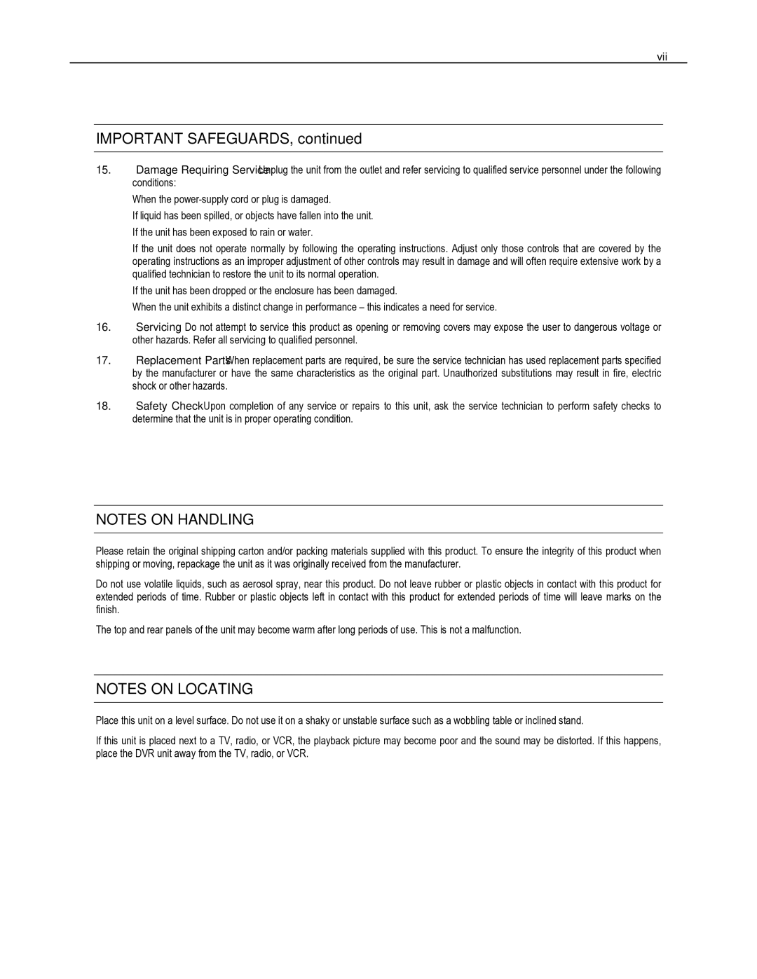 Toshiba HVR8-X, HVR32-X, HVR16-X user manual Important Safeguards, Vii 