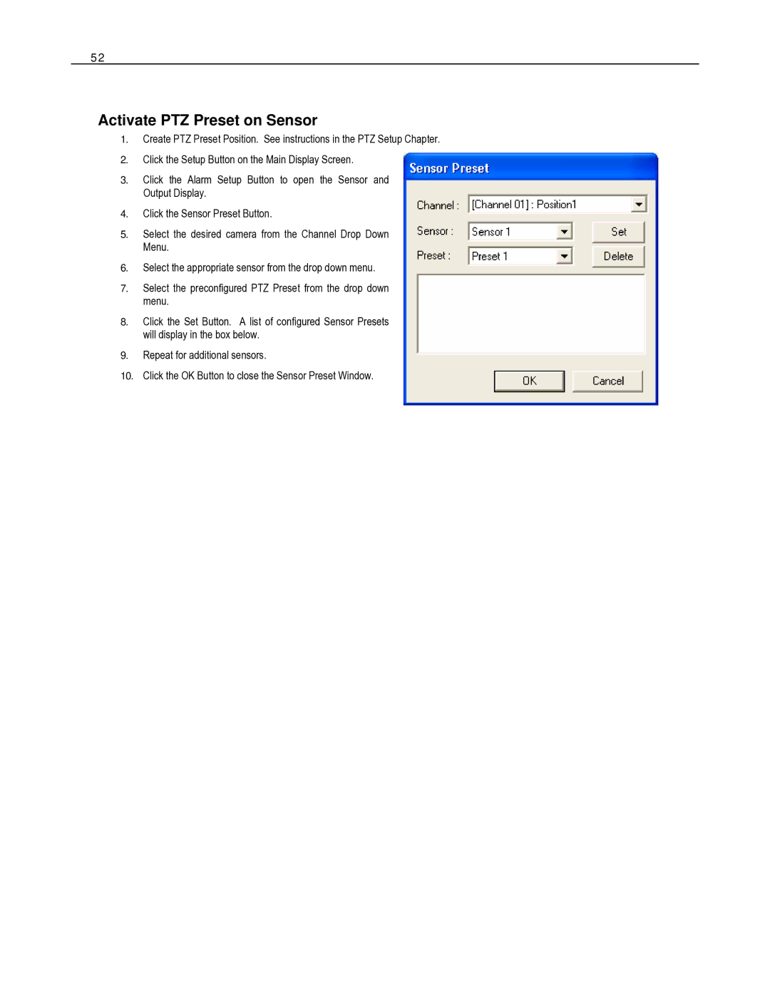 Toshiba HVR8-X, HVR32-X, HVR16-X user manual Activate PTZ Preset on Sensor 