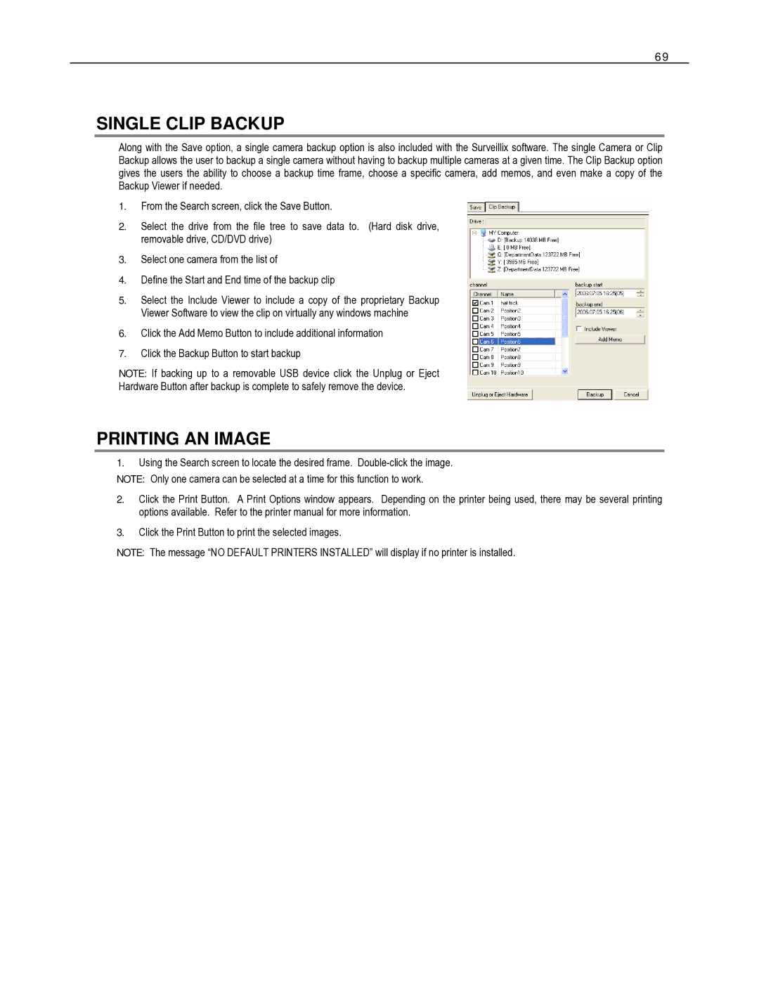 Toshiba HVR32-X, HVR8-X, HVR16-X user manual Single Clip Backup, Printing AN Image 