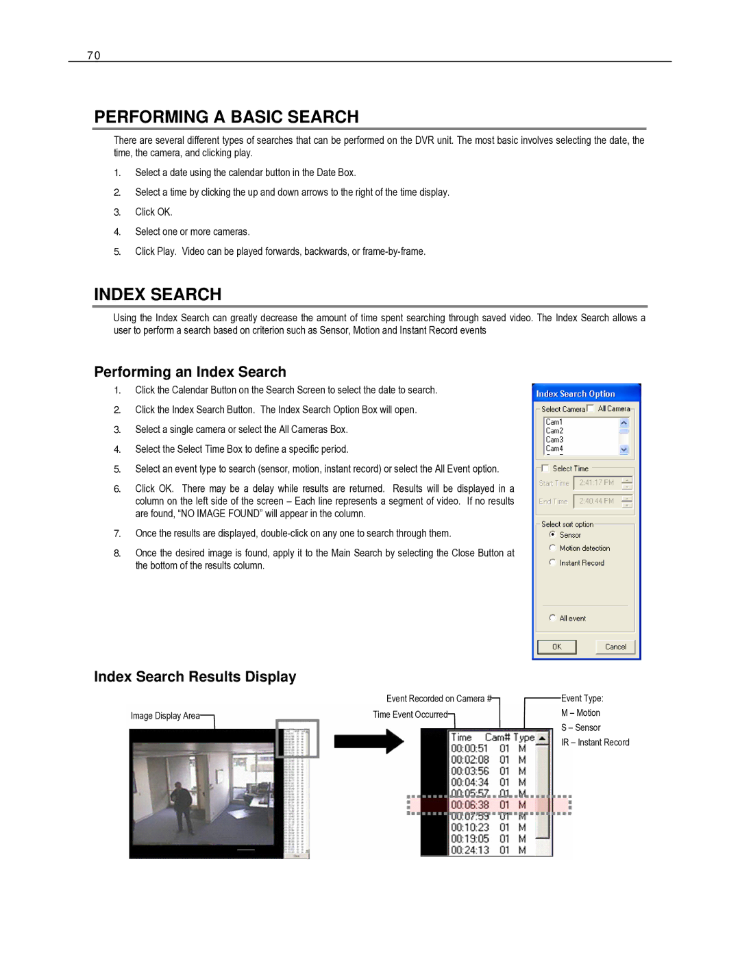 Toshiba HVR8-X, HVR32-X, HVR16-X Performing a Basic Search, Performing an Index Search, Index Search Results Display 