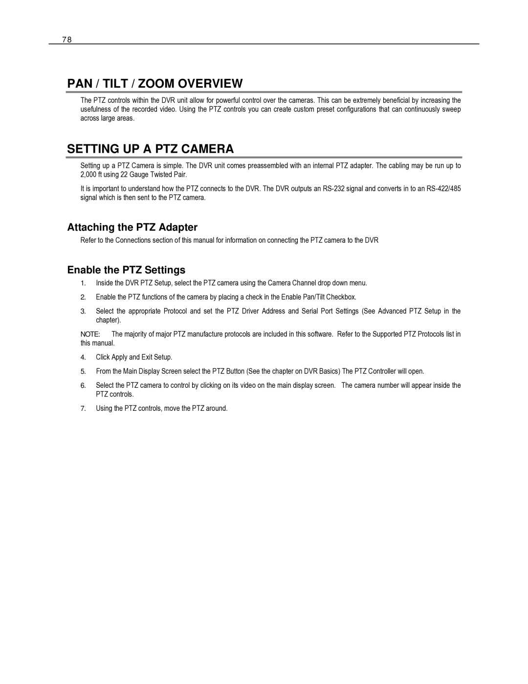 Toshiba HVR32-X PAN / Tilt / Zoom Overview, Setting UP a PTZ Camera, Attaching the PTZ Adapter, Enable the PTZ Settings 