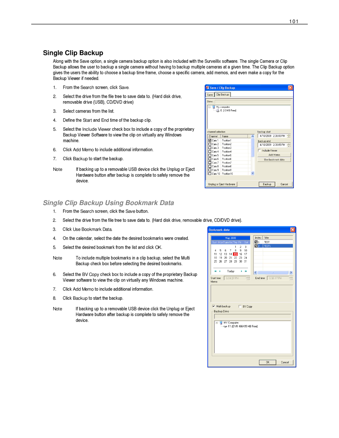 Toshiba DVS16-480-X, HVS32-480-X, XVS4-120-X Single Clip Backup Using Bookmark Data, 101, Click Use Bookmark Data 