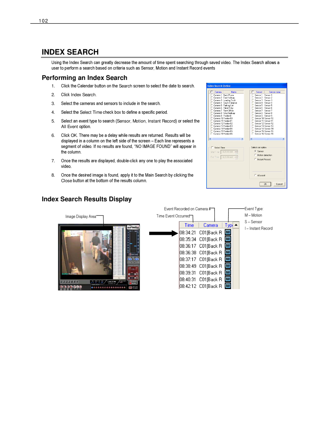 Toshiba DVS16-480H-X, HVS32-480-X, XVS4-120-X, XVS16-240-X Performing an Index Search, Index Search Results Display, 102 