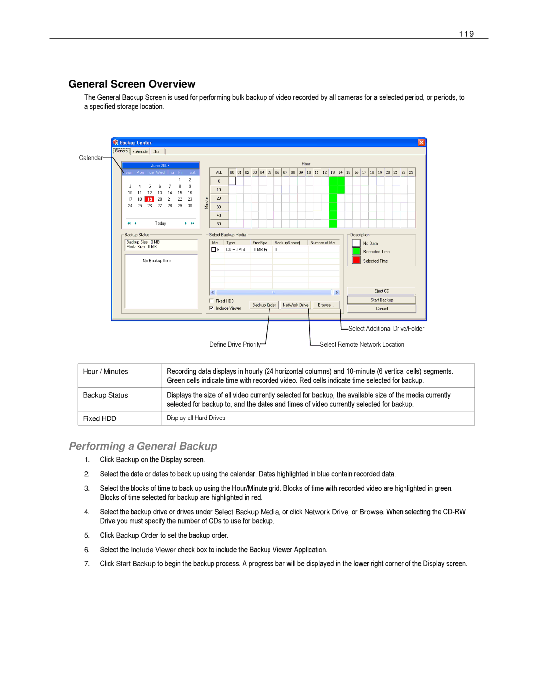 Toshiba XVS - DVS - HVS Digital Video Recorder, HVS32-480-X user manual General Screen Overview, Performing a General Backup 